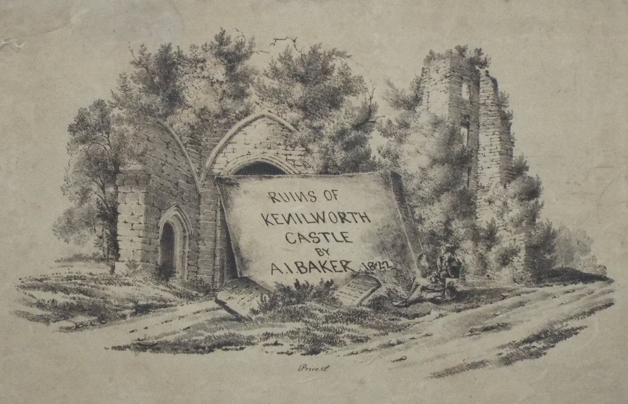 Lithograph - Ruins of Kenilworth Castle by A. I. Baker 1822 Price 12s - Finch